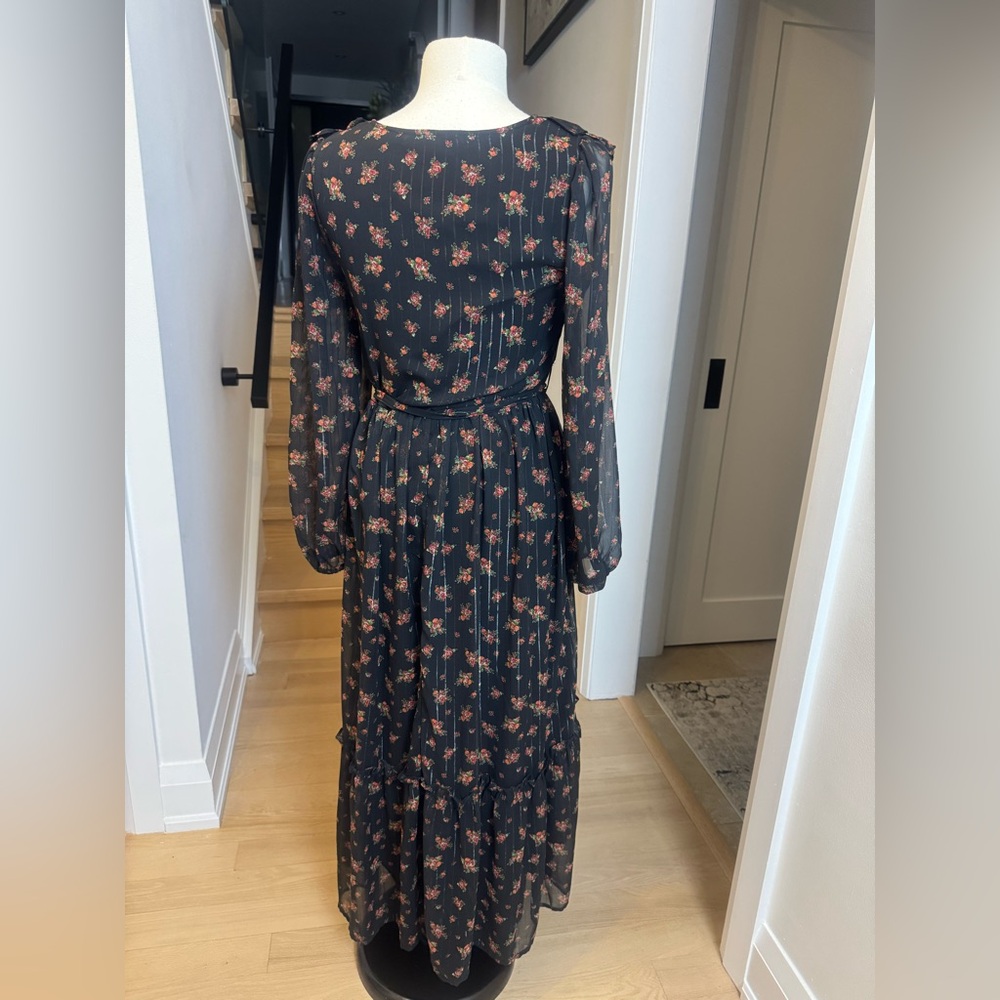 Antropologie π Moon River Black Floral Ruffle Maxi Dress β Size S - Picture 4 of 8